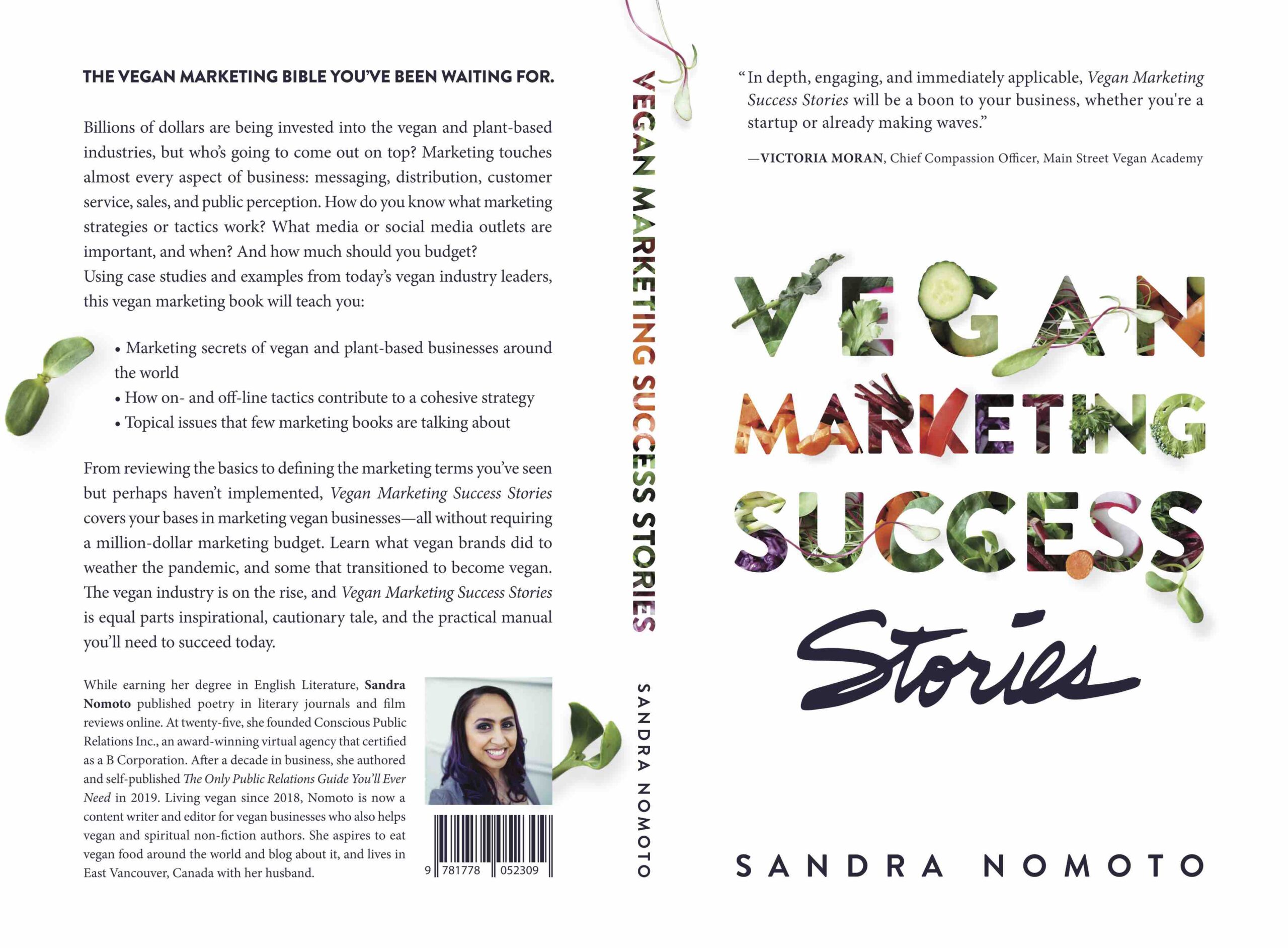Front and back cover of Sandra Nomoto's Vegan Marketing Success Stories